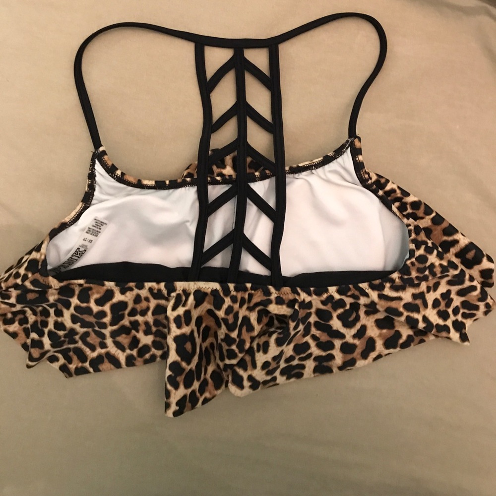 Victoria’s Secret PINK tan brown black leopard print ruffle bikini top - Picture 4 of 5
